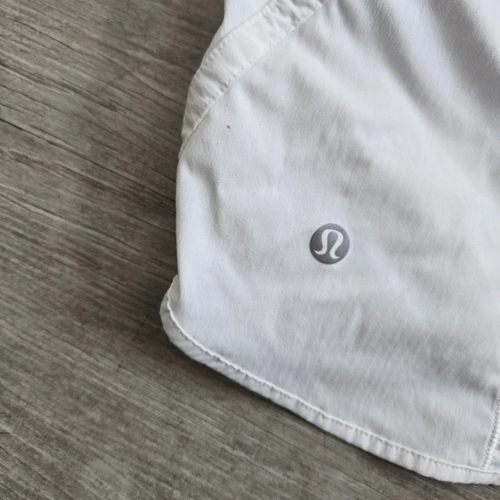Lululemon Track That Shorts Women 6 White High Rise Smocked Waist Running Gym - Picture 6 of 9